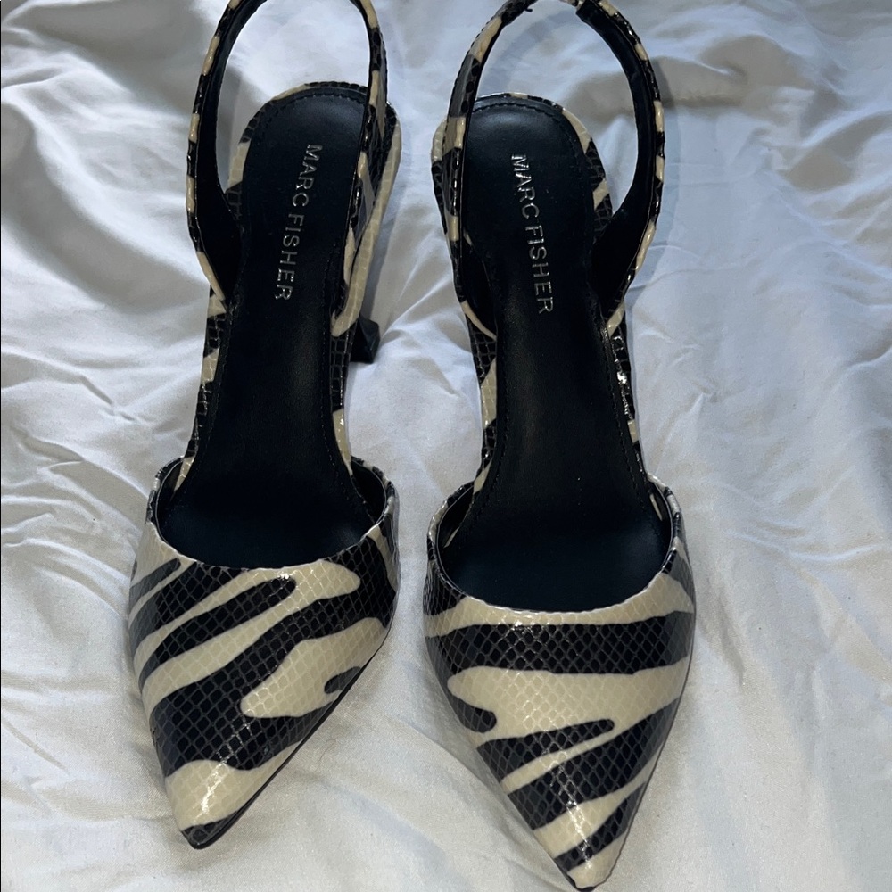 Marc Fisher Black and Cream Patterned Heels